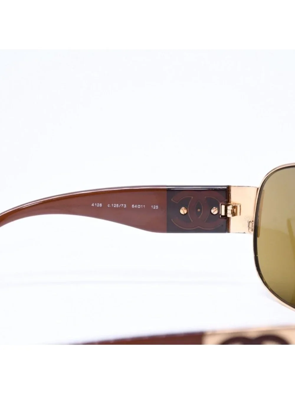 Chanel Side CC Logo Teardrop Sunglasses Metal Acetate Brown Gold Eyewear